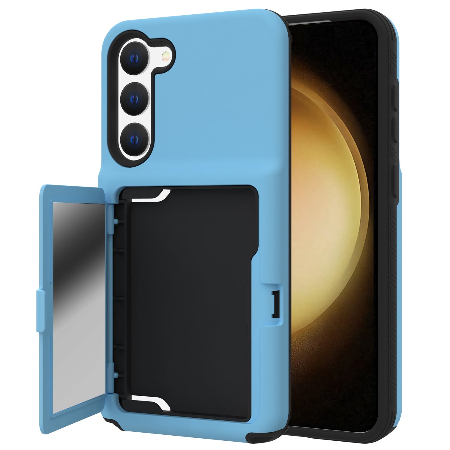 For Samsung Galaxy S23+ Cardcase Series Mirror Function Phone Case Kickstand Card Holder Thickened Phone Cover