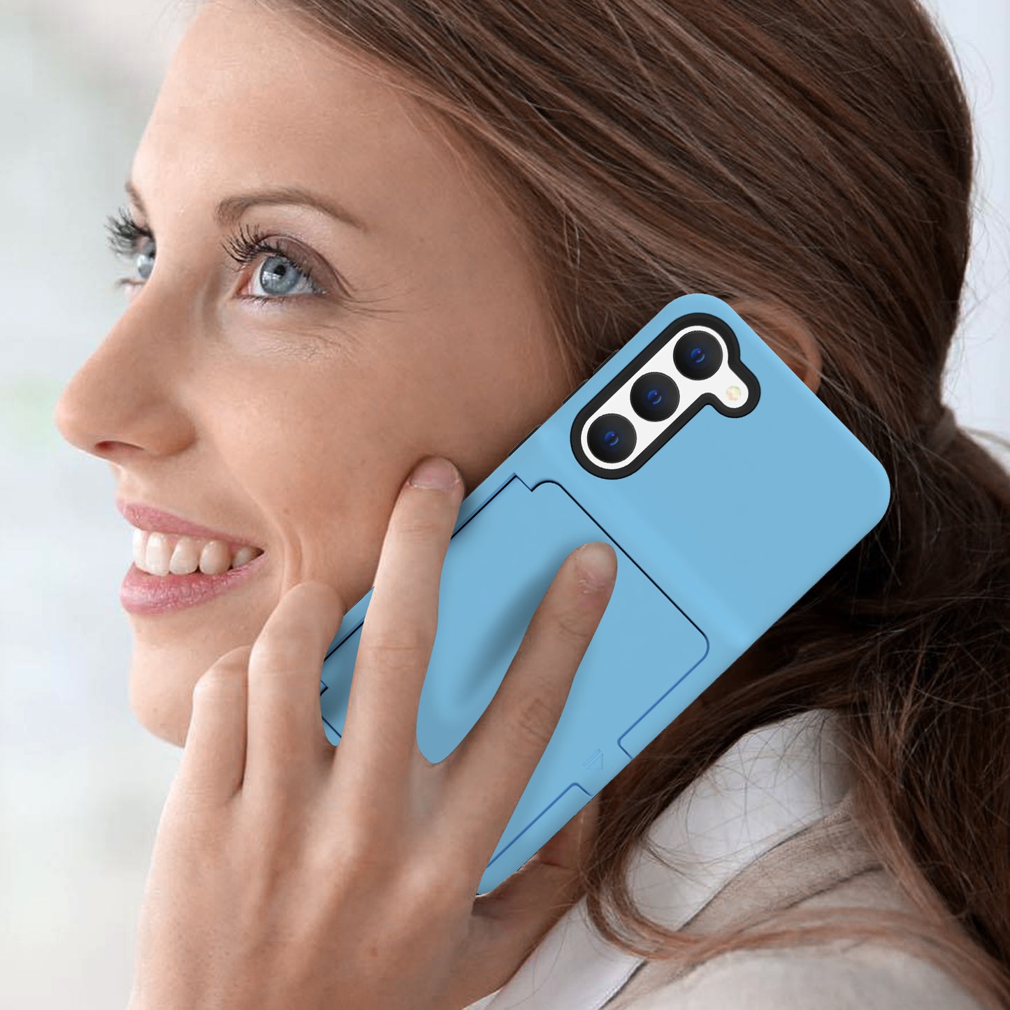 For Samsung Galaxy S23+ Cardcase Series Mirror Function Phone Case Kickstand Card Holder Thickened Phone Cover