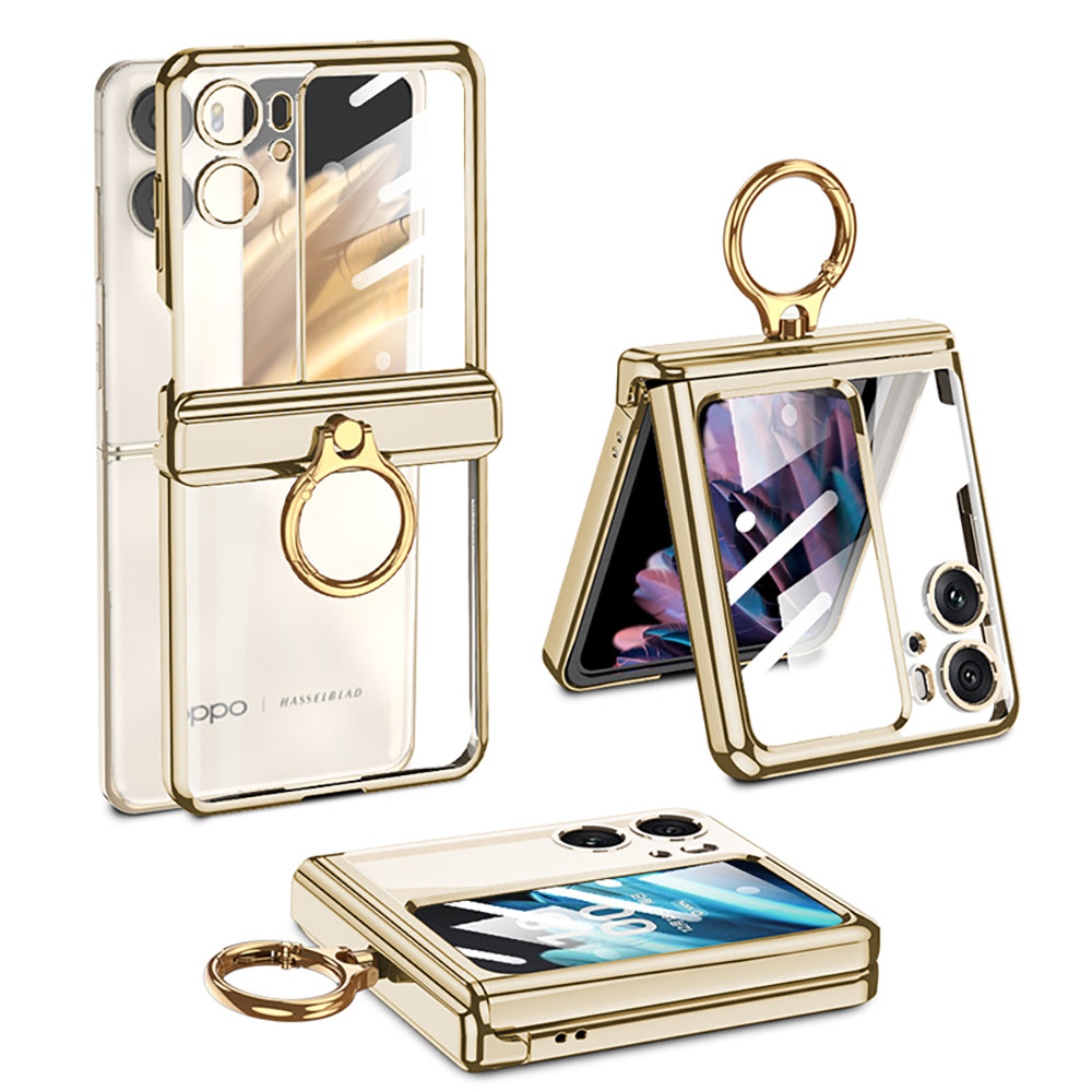 GKK For Oppo Find N2 Flip 5G Ring Kickstand Phone Case Magnetic Hinge PC Cover with Small Screen Protective Film