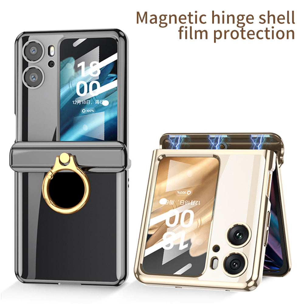 GKK For Oppo Find N2 Flip 5G Ring Kickstand Phone Case Magnetic Hinge PC Cover with Small Screen Protective Film