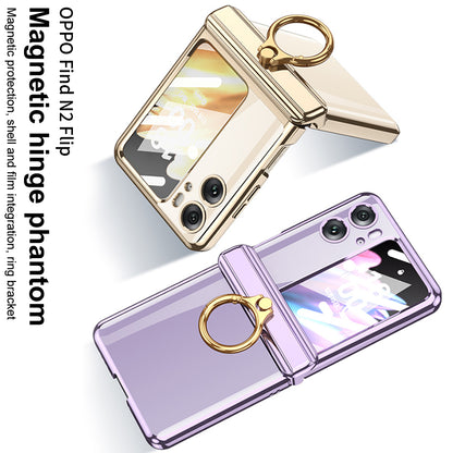 GKK For Oppo Find N2 Flip 5G Ring Kickstand Phone Case Magnetic Hinge PC Cover with Small Screen Protective Film