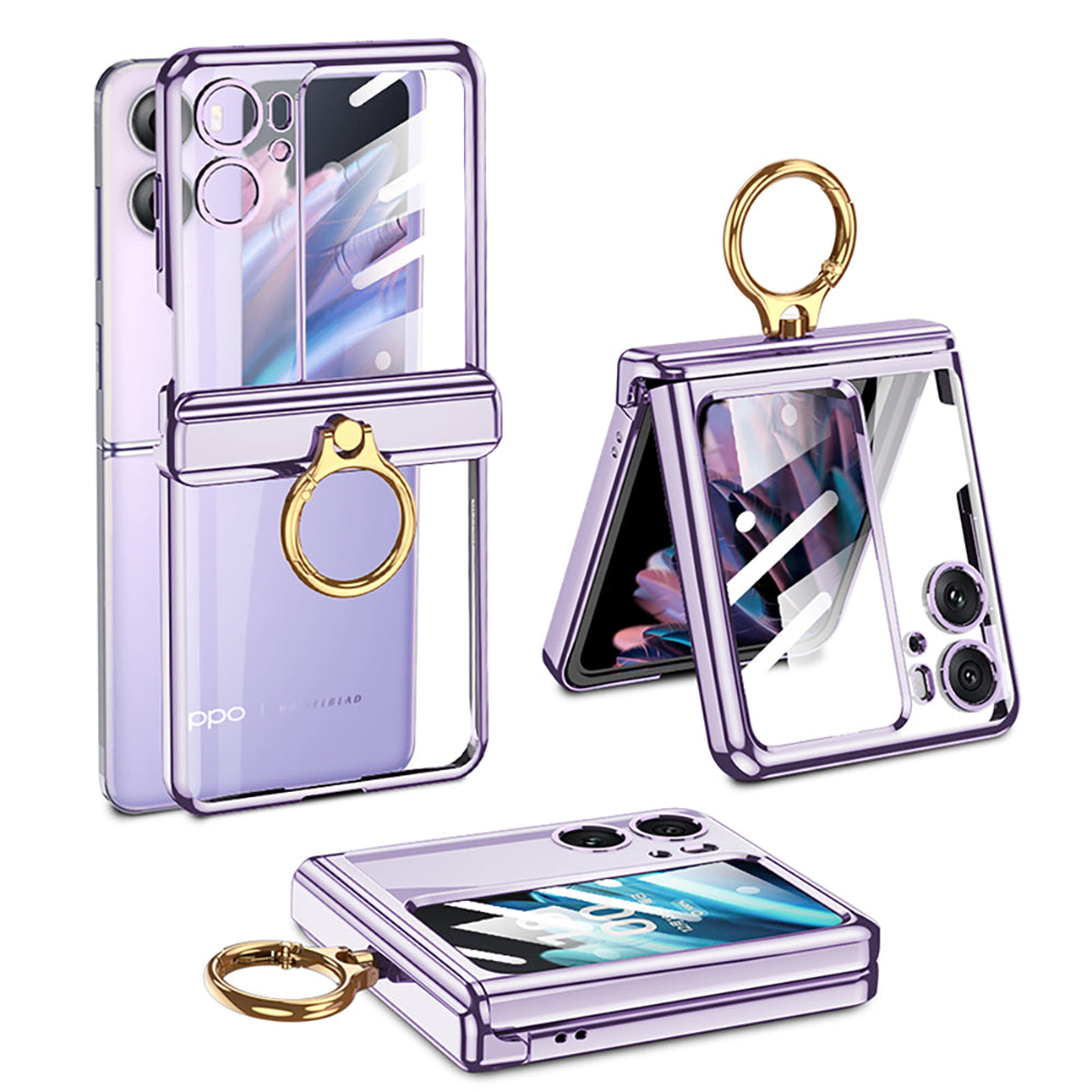 GKK For Oppo Find N2 Flip 5G Ring Kickstand Phone Case Magnetic Hinge PC Cover with Small Screen Protective Film
