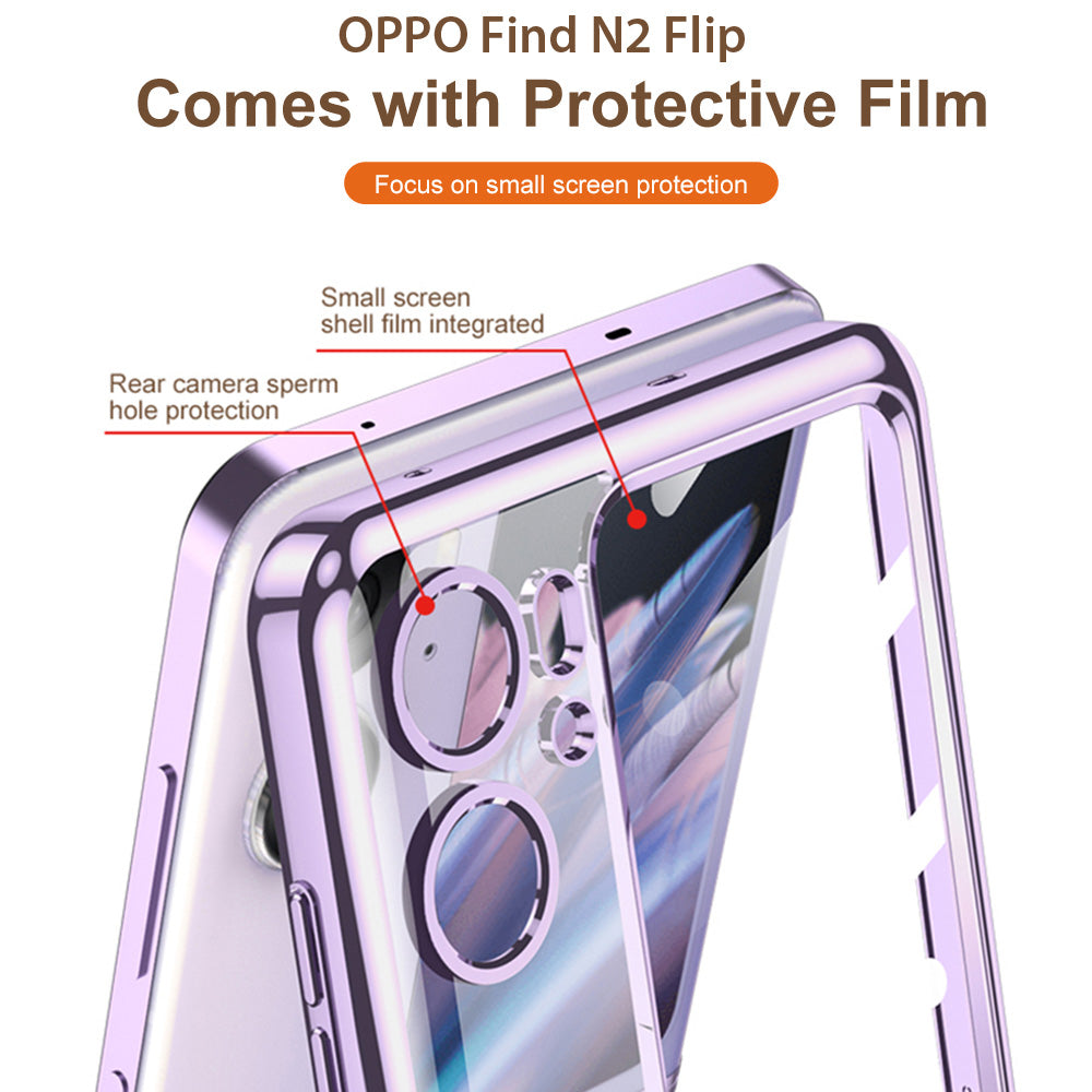 GKK For Oppo Find N2 Flip 5G Ring Kickstand Phone Case Magnetic Hinge PC Cover with Small Screen Protective Film