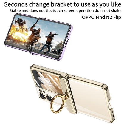 GKK For Oppo Find N2 Flip 5G Ring Kickstand Phone Case Magnetic Hinge PC Cover with Small Screen Protective Film