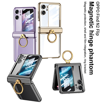 GKK For Oppo Find N2 Flip 5G Ring Kickstand Phone Case Magnetic Hinge PC Cover with Small Screen Protective Film