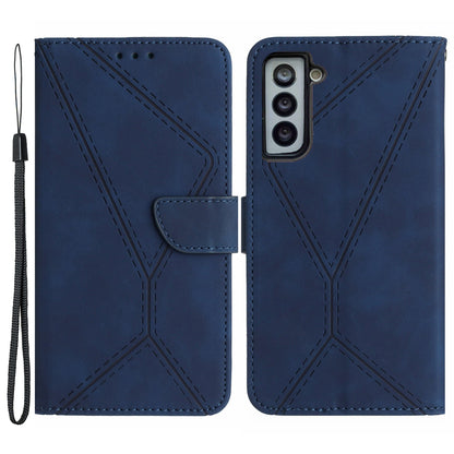 HT05 For Samsung Galaxy S22 5G PU Leather Imprinted Line Phone Case Wallet Stand Skin-touch Protective Cover
