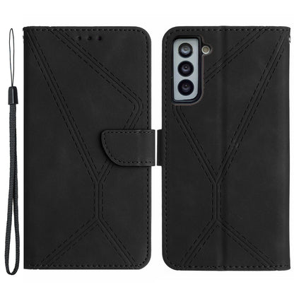 HT05 For Samsung Galaxy S22 5G PU Leather Imprinted Line Phone Case Wallet Stand Skin-touch Protective Cover