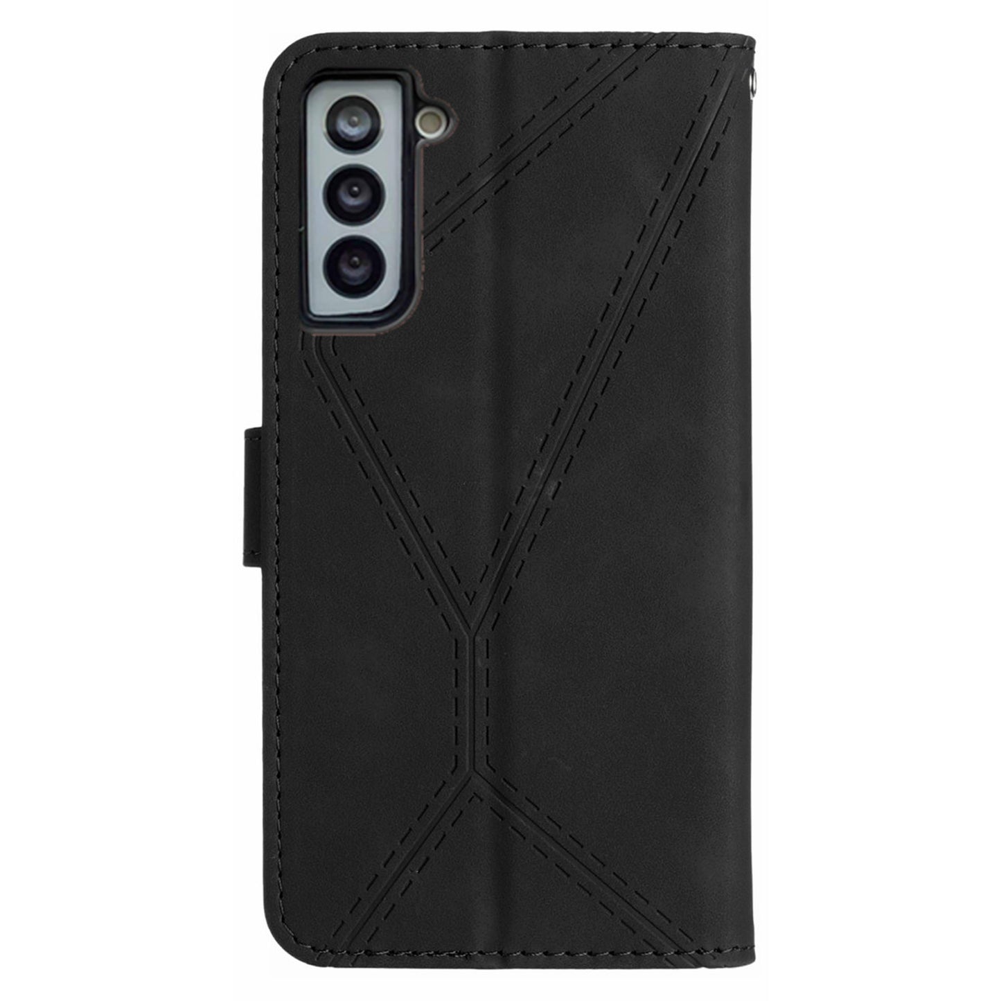 HT05 For Samsung Galaxy S22 5G PU Leather Imprinted Line Phone Case Wallet Stand Skin-touch Protective Cover