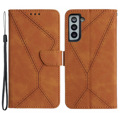 HT05 For Samsung Galaxy S22 5G PU Leather Imprinted Line Phone Case Wallet Stand Skin-touch Protective Cover