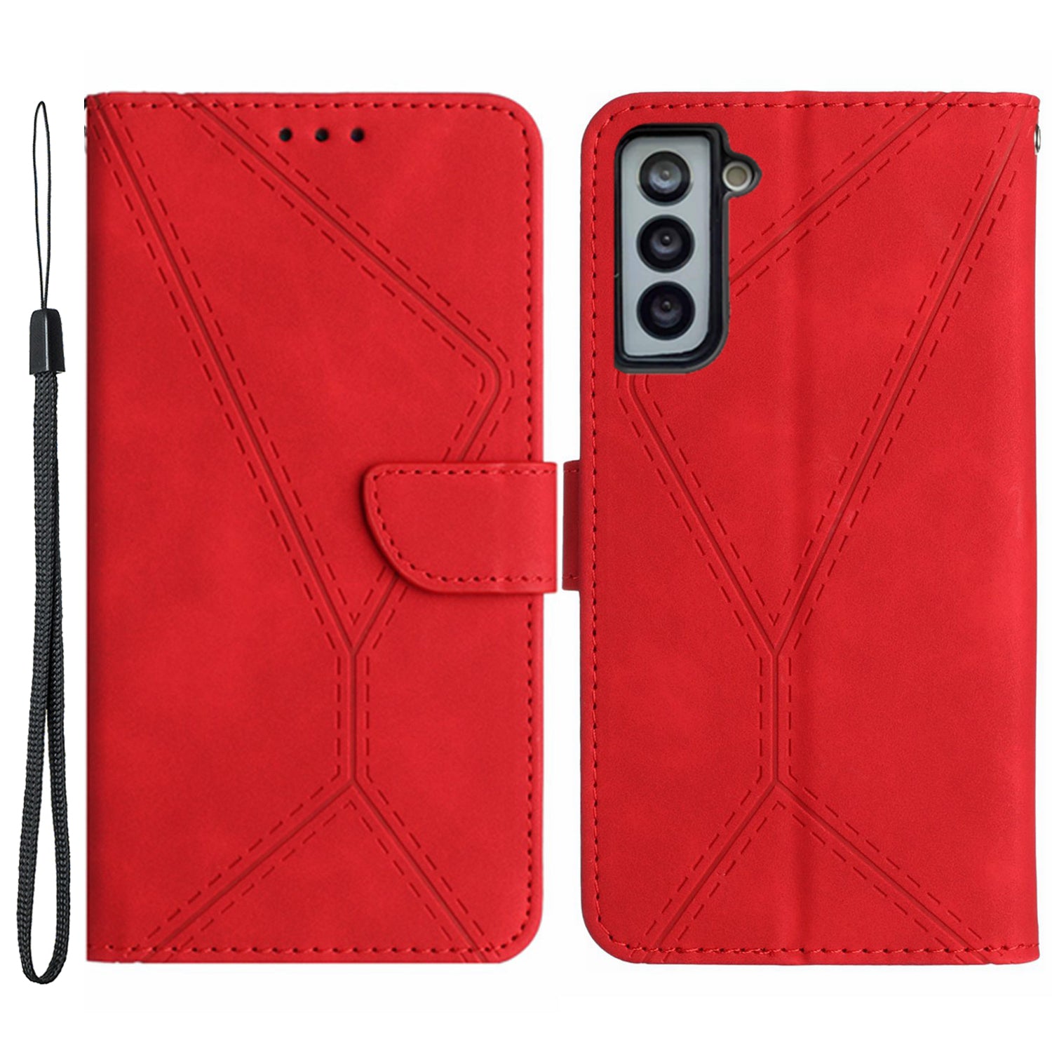 HT05 For Samsung Galaxy S22 5G PU Leather Imprinted Line Phone Case Wallet Stand Skin-touch Protective Cover