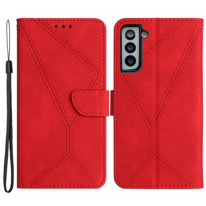 HT05 For Samsung Galaxy S22 5G PU Leather Imprinted Line Phone Case Wallet Stand Skin-touch Protective Cover