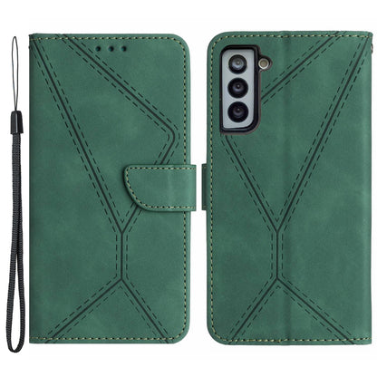 HT05 For Samsung Galaxy S22 5G PU Leather Imprinted Line Phone Case Wallet Stand Skin-touch Protective Cover