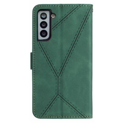 HT05 For Samsung Galaxy S22 5G PU Leather Imprinted Line Phone Case Wallet Stand Skin-touch Protective Cover