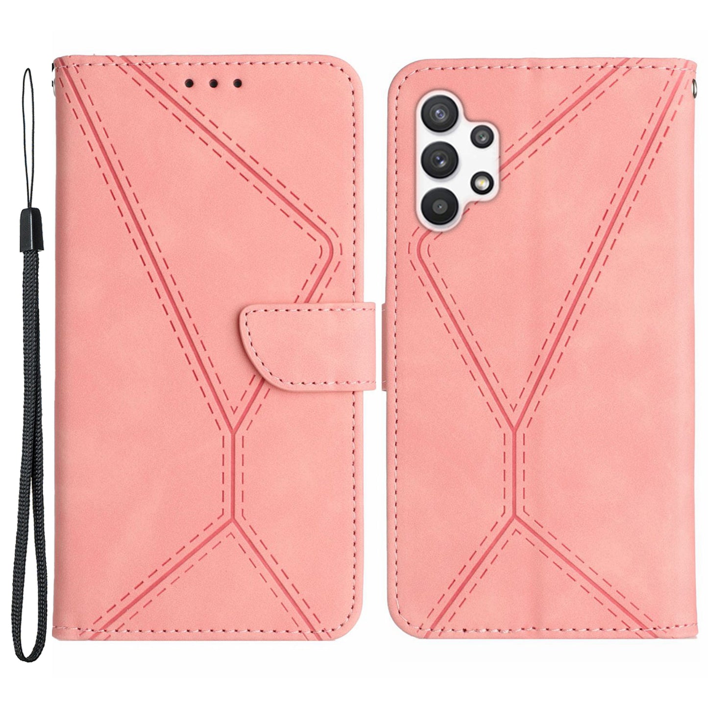 HT05 Wallet Case for Samsung Galaxy A32 5G / M32 5G , Skin-touch Leather Imprinted Line Stand Phone Cover