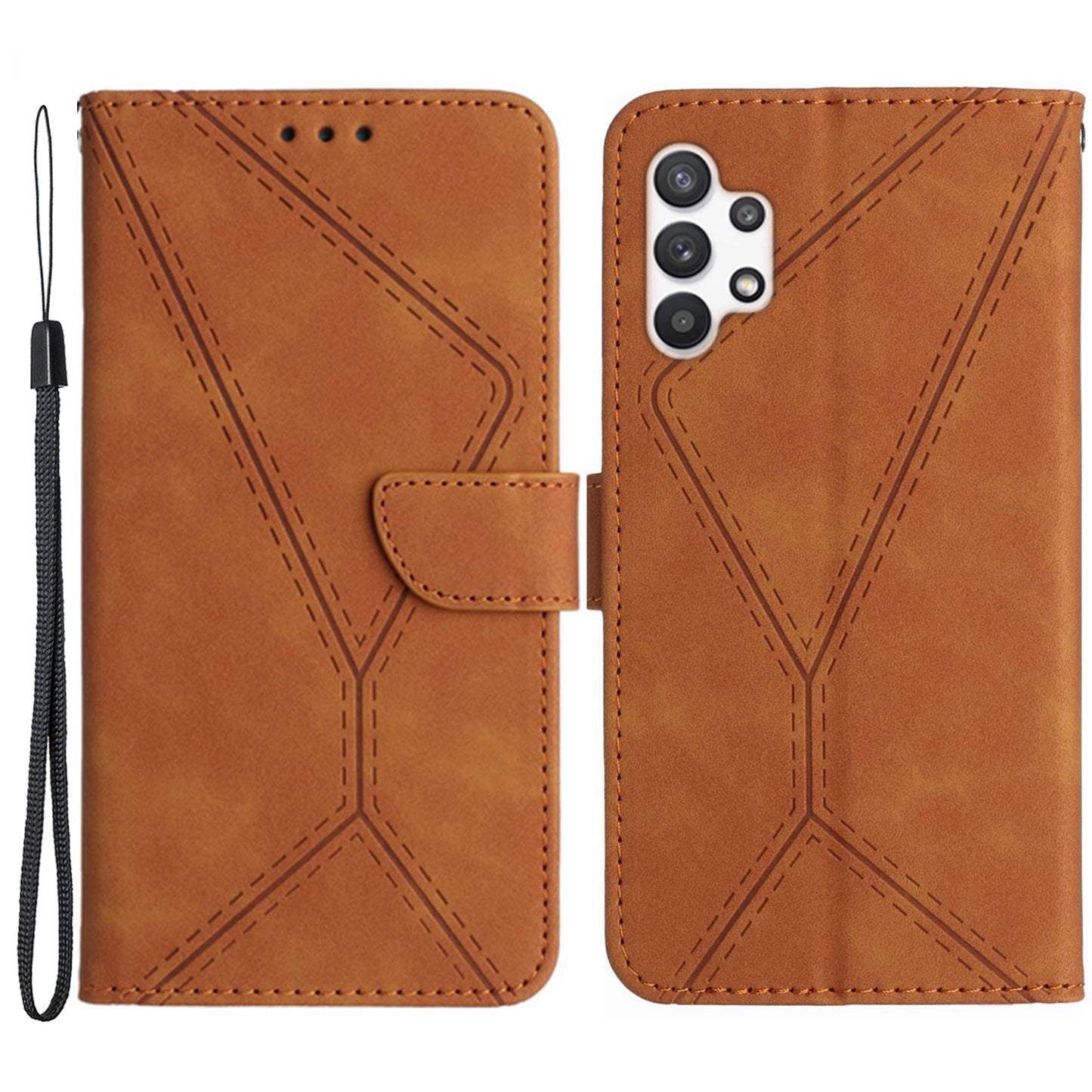 HT05 Wallet Case for Samsung Galaxy A32 5G / M32 5G , Skin-touch Leather Imprinted Line Stand Phone Cover