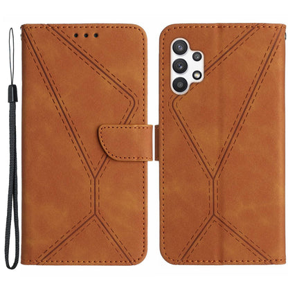 HT05 Wallet Case for Samsung Galaxy A32 5G / M32 5G , Skin-touch Leather Imprinted Line Stand Phone Cover