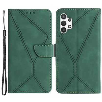 HT05 Wallet Case for Samsung Galaxy A32 5G / M32 5G , Skin-touch Leather Imprinted Line Stand Phone Cover