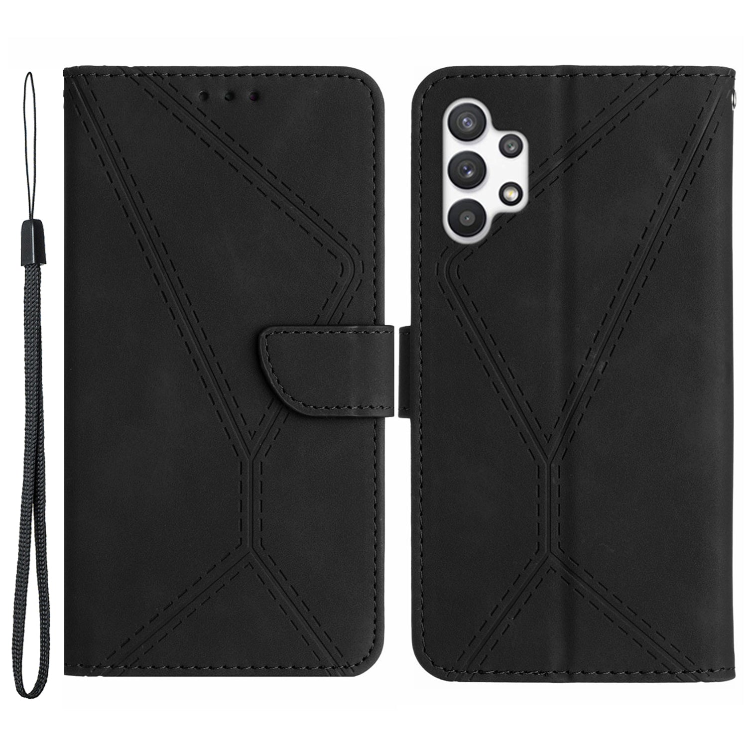 HT05 Wallet Case for Samsung Galaxy A32 5G / M32 5G , Skin-touch Leather Imprinted Line Stand Phone Cover