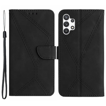 HT05 Wallet Case for Samsung Galaxy A32 5G / M32 5G , Skin-touch Leather Imprinted Line Stand Phone Cover