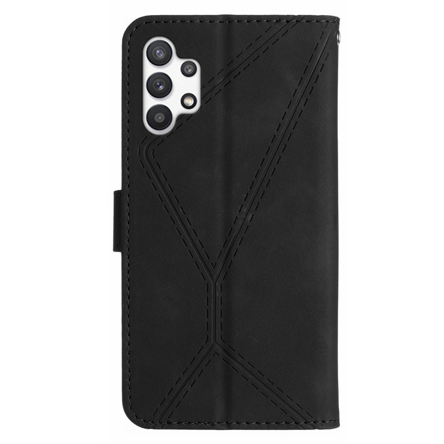 HT05 Wallet Case for Samsung Galaxy A32 5G / M32 5G , Skin-touch Leather Imprinted Line Stand Phone Cover