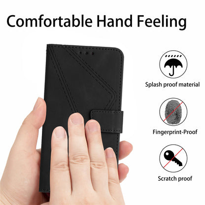 HT05 Wallet Case for Samsung Galaxy A32 5G / M32 5G , Skin-touch Leather Imprinted Line Stand Phone Cover