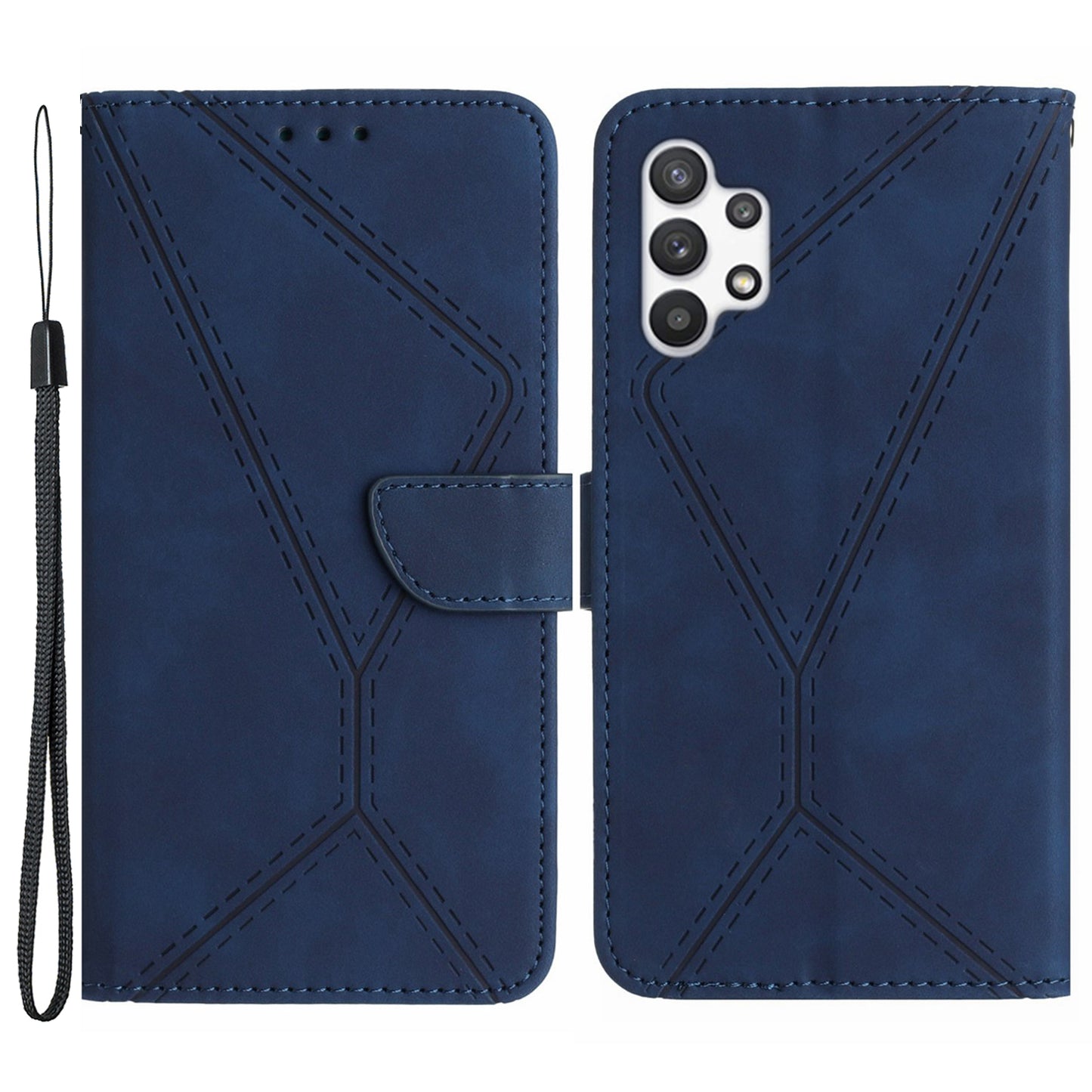 HT05 Wallet Case for Samsung Galaxy A32 5G / M32 5G , Skin-touch Leather Imprinted Line Stand Phone Cover