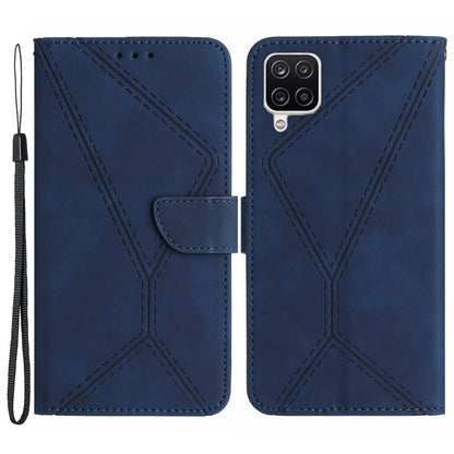 HT05 For Samsung Galaxy A22 4G (EU Version) PU Leather Stand Cover Skin-touch Imprinted Line Wallet Phone Case