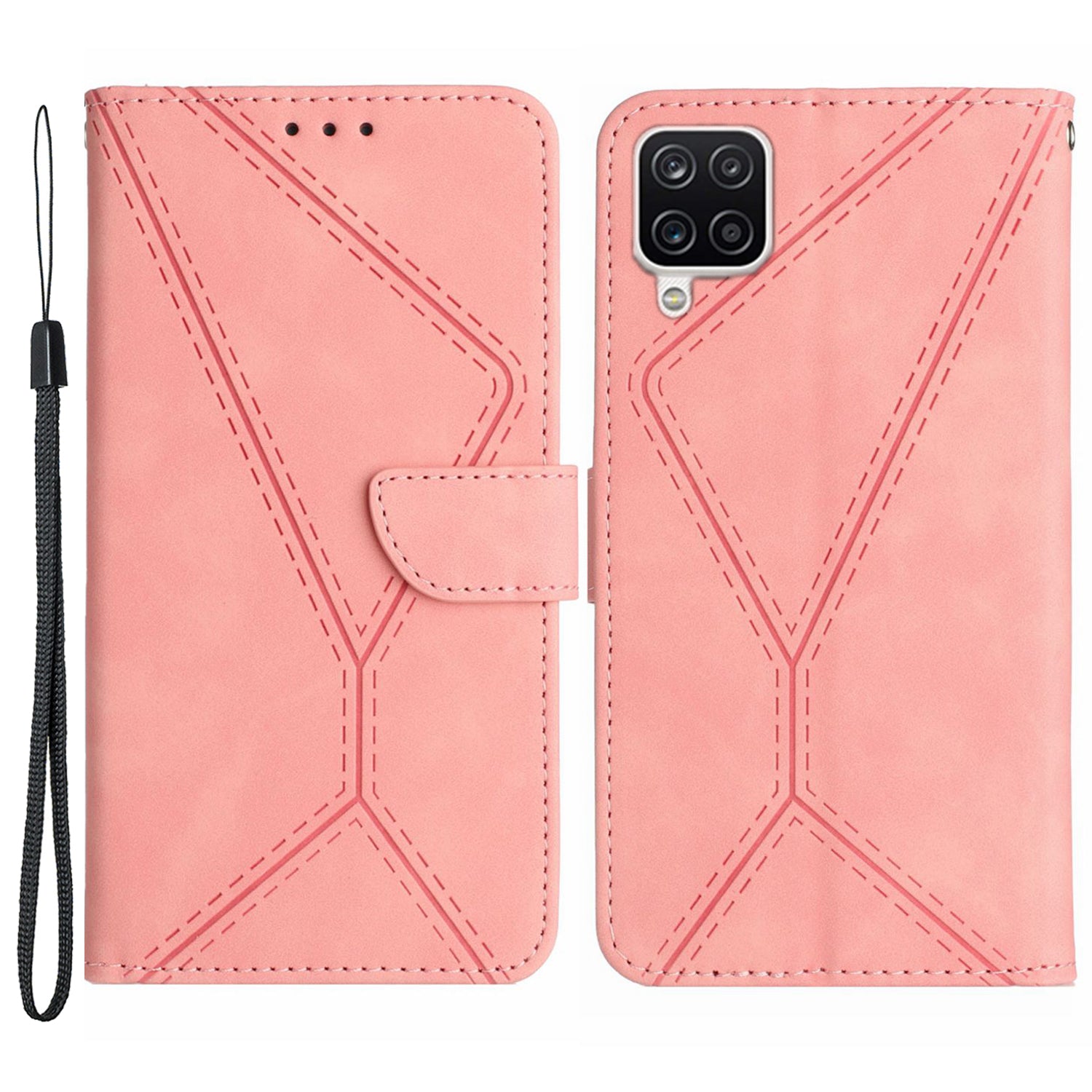 HT05 For Samsung Galaxy A22 4G (EU Version) PU Leather Stand Cover Skin-touch Imprinted Line Wallet Phone Case