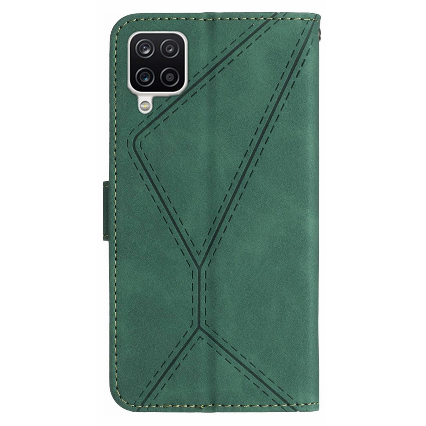 HT05 For Samsung Galaxy A22 4G (EU Version) PU Leather Stand Cover Skin-touch Imprinted Line Wallet Phone Case