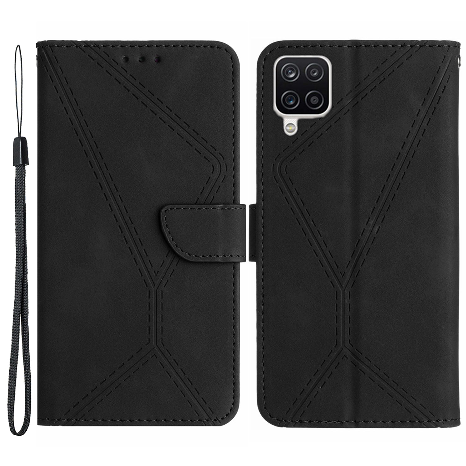 HT05 For Samsung Galaxy A22 4G (EU Version) PU Leather Stand Cover Skin-touch Imprinted Line Wallet Phone Case