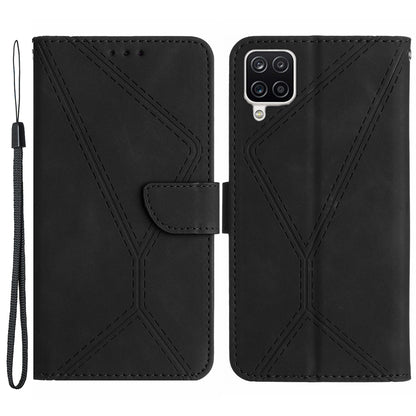 HT05 For Samsung Galaxy A22 4G (EU Version) PU Leather Stand Cover Skin-touch Imprinted Line Wallet Phone Case
