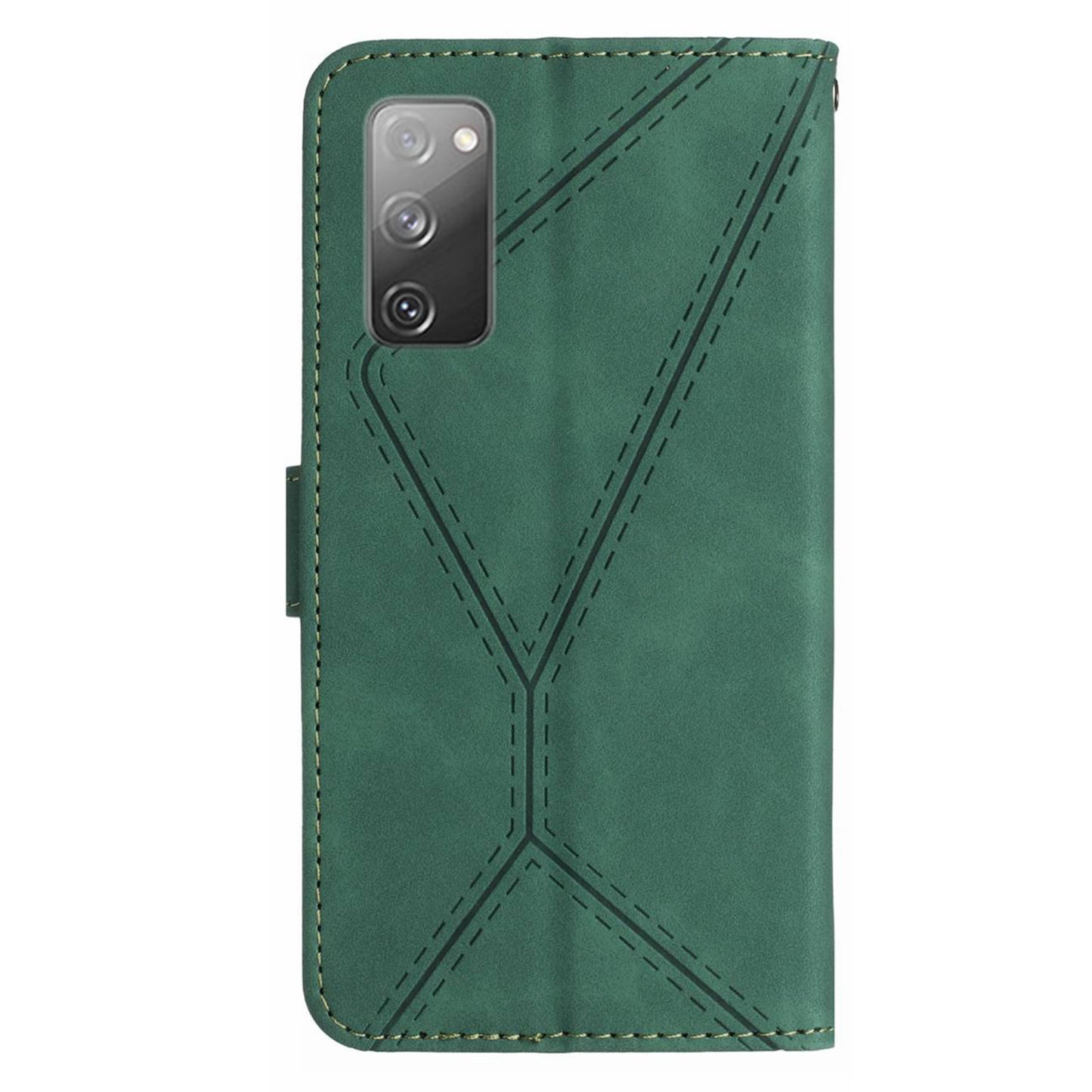 HT05 Flip Wallet Phone Case for Samsung Galaxy S20 FE / S20 FE 5G / S20 FE 2022 / S20 Lite , PU Leather Skin-touch Imprinted Line Stand Cover