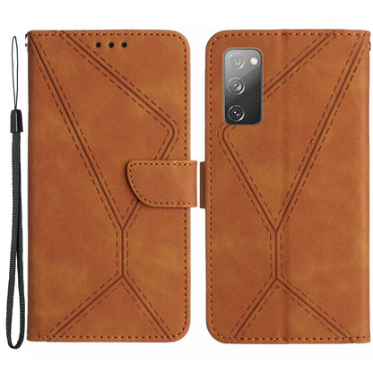 HT05 Flip Wallet Phone Case for Samsung Galaxy S20 FE / S20 FE 5G / S20 FE 2022 / S20 Lite , PU Leather Skin-touch Imprinted Line Stand Cover