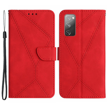 HT05 Flip Wallet Phone Case for Samsung Galaxy S20 FE / S20 FE 5G / S20 FE 2022 / S20 Lite , PU Leather Skin-touch Imprinted Line Stand Cover