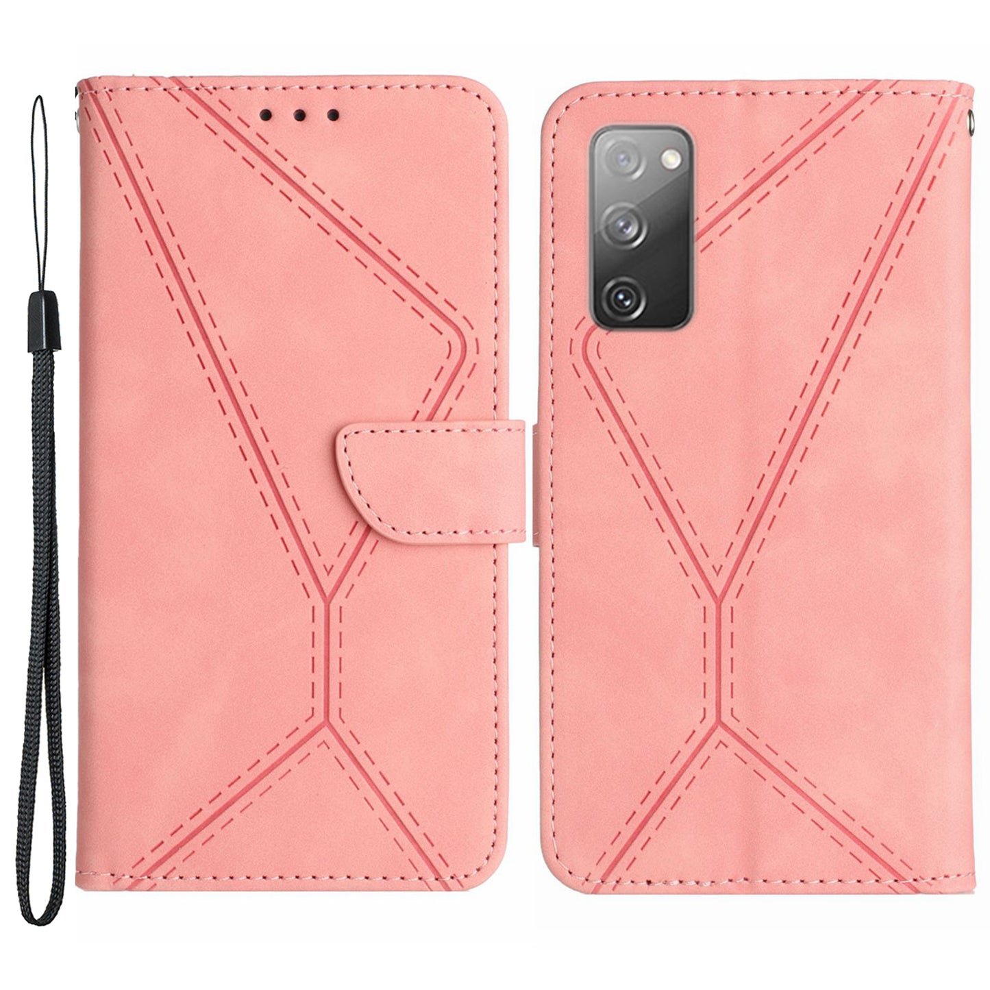 HT05 Flip Wallet Phone Case for Samsung Galaxy S20 FE / S20 FE 5G / S20 FE 2022 / S20 Lite , PU Leather Skin-touch Imprinted Line Stand Cover