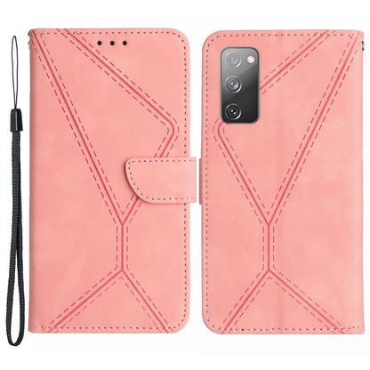 HT05 Flip Wallet Phone Case for Samsung Galaxy S20 FE / S20 FE 5G / S20 FE 2022 / S20 Lite , PU Leather Skin-touch Imprinted Line Stand Cover