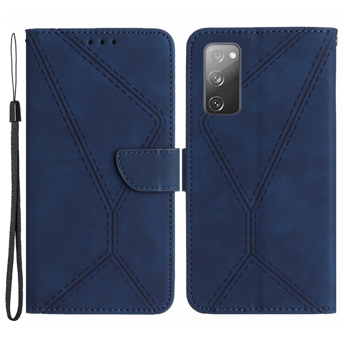 HT05 Flip Wallet Phone Case for Samsung Galaxy S20 FE / S20 FE 5G / S20 FE 2022 / S20 Lite , PU Leather Skin-touch Imprinted Line Stand Cover