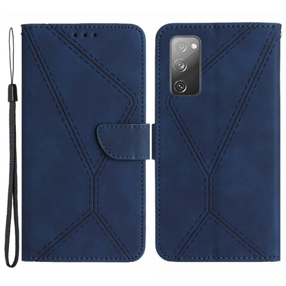 HT05 Flip Wallet Phone Case for Samsung Galaxy S20 FE / S20 FE 5G / S20 FE 2022 / S20 Lite , PU Leather Skin-touch Imprinted Line Stand Cover