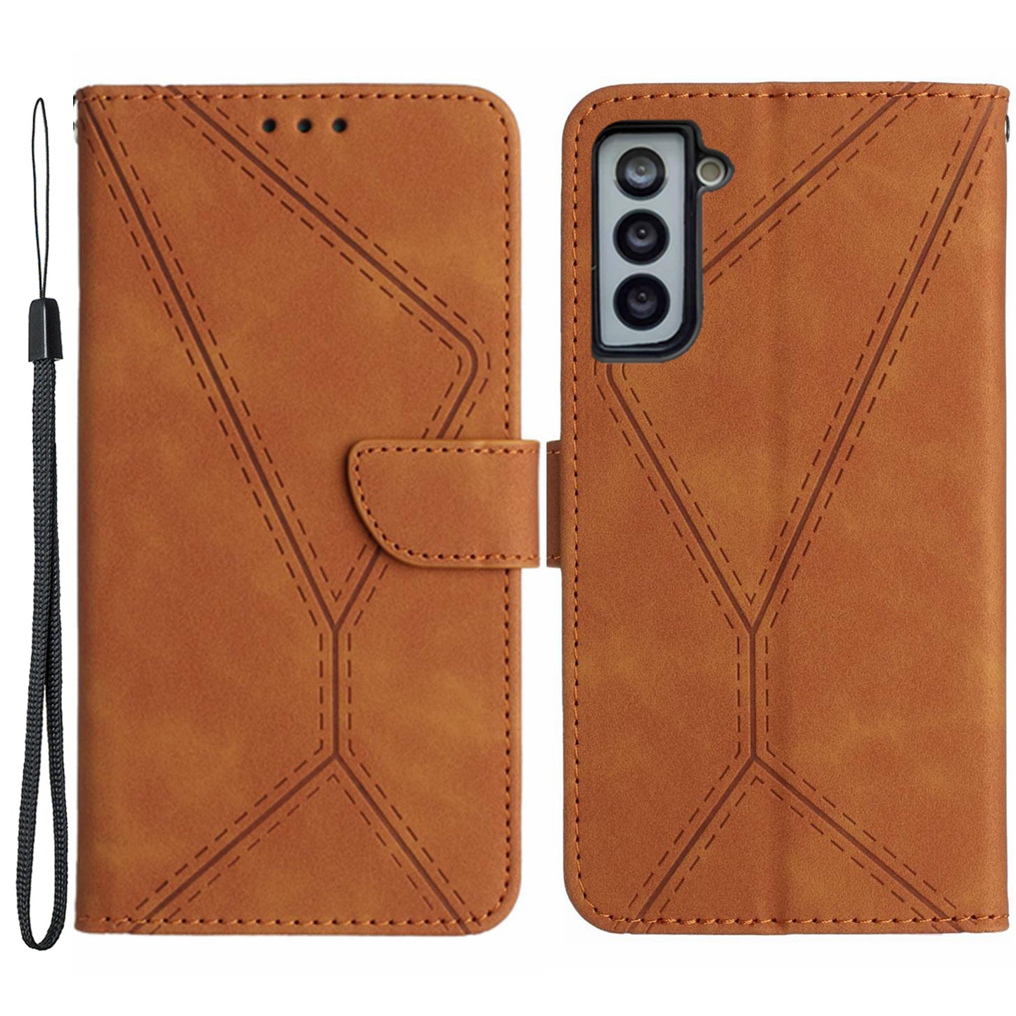 HT05 For Samsung Galaxy S22+ 5G Imprinted Line Leather Case Skin-touch Wallet Phone Stand Cover