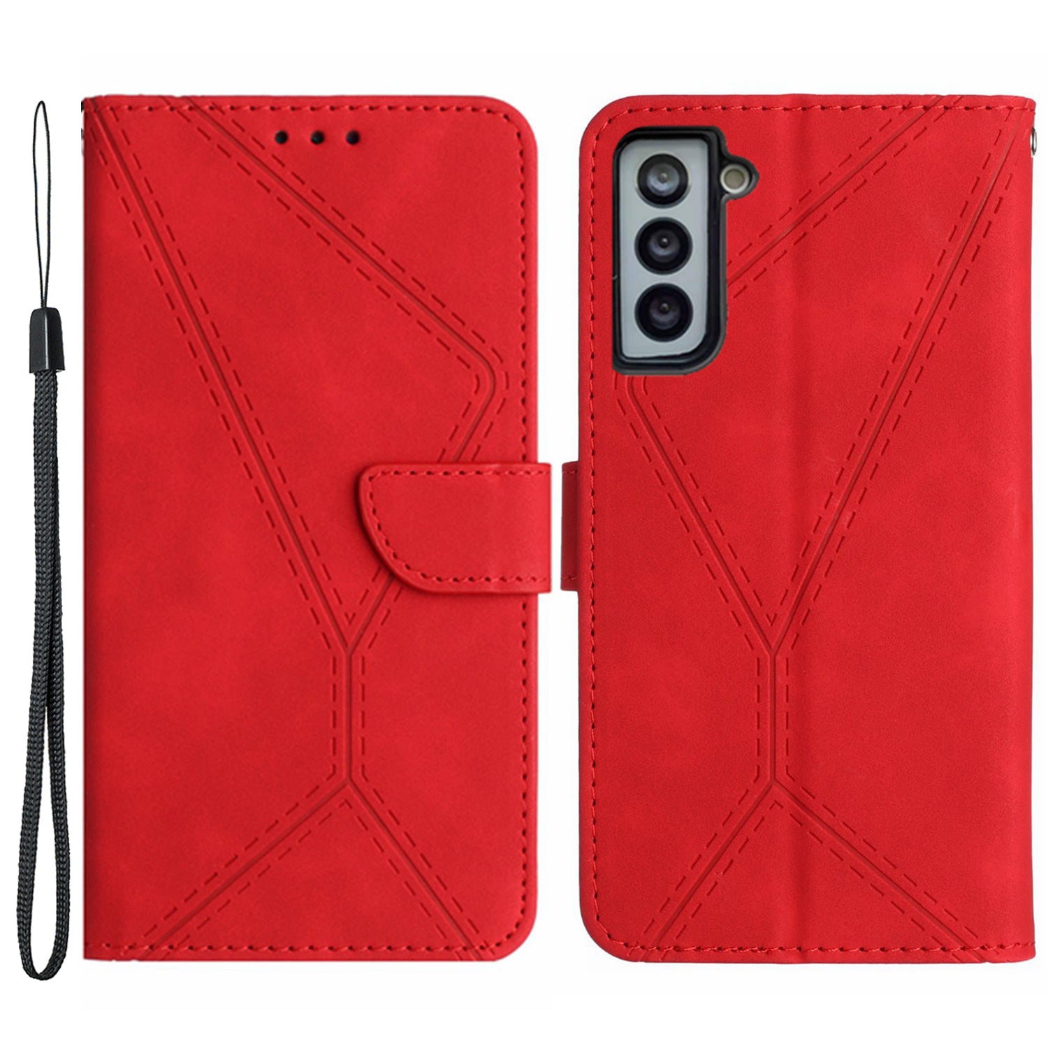 HT05 For Samsung Galaxy S22+ 5G Imprinted Line Leather Case Skin-touch Wallet Phone Stand Cover
