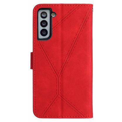 HT05 For Samsung Galaxy S22+ 5G Imprinted Line Leather Case Skin-touch Wallet Phone Stand Cover