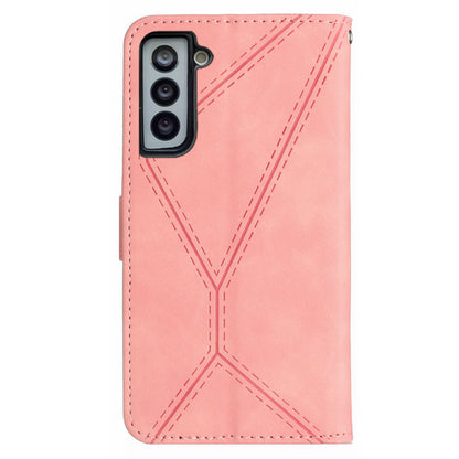 HT05 For Samsung Galaxy S22+ 5G Imprinted Line Leather Case Skin-touch Wallet Phone Stand Cover