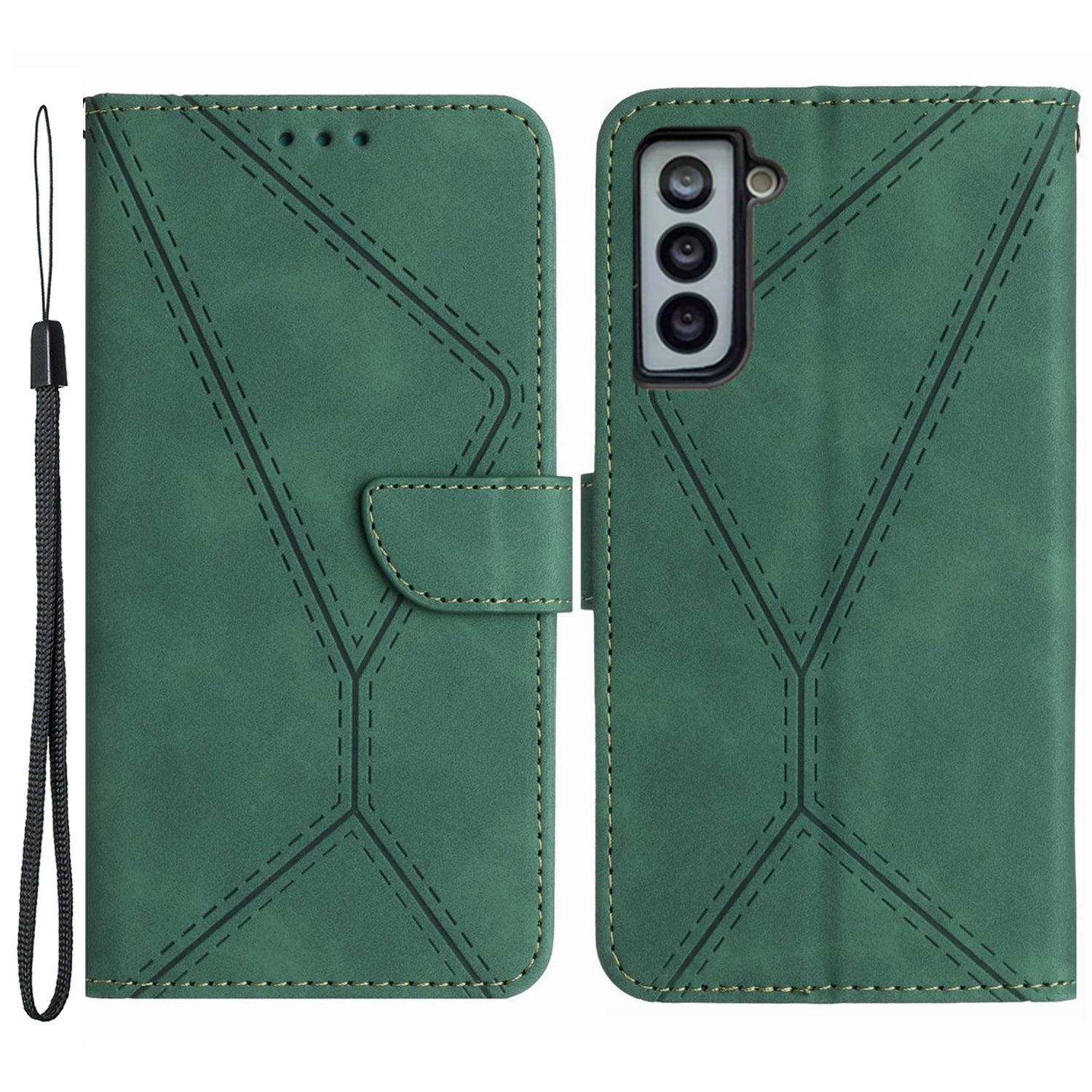 HT05 For Samsung Galaxy S22+ 5G Imprinted Line Leather Case Skin-touch Wallet Phone Stand Cover