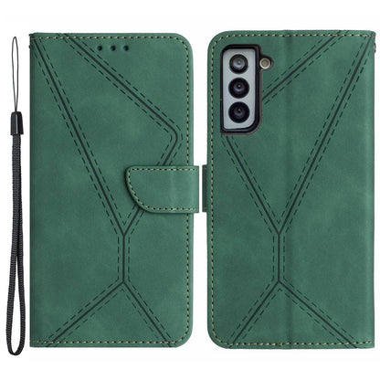 HT05 For Samsung Galaxy S22+ 5G Imprinted Line Leather Case Skin-touch Wallet Phone Stand Cover