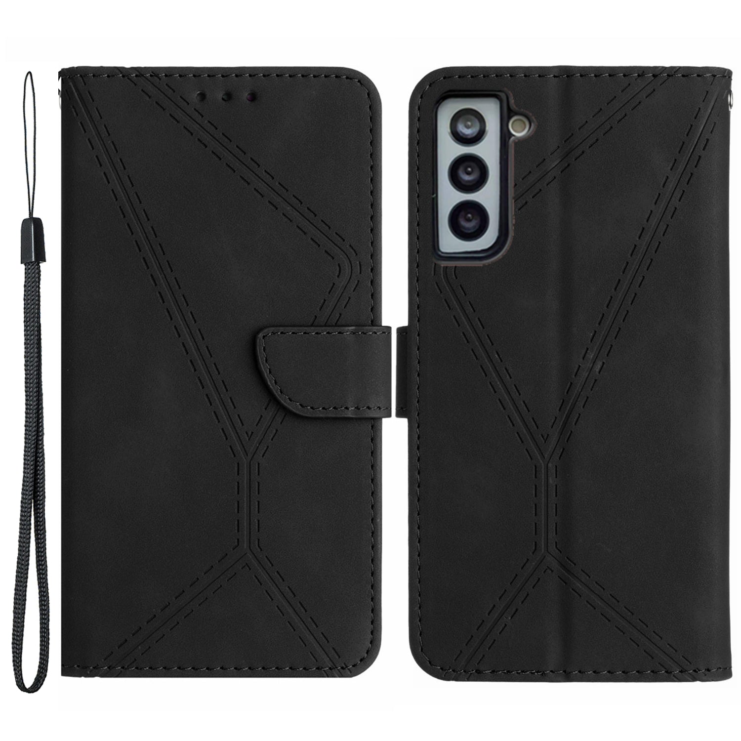 HT05 For Samsung Galaxy S22+ 5G Imprinted Line Leather Case Skin-touch Wallet Phone Stand Cover