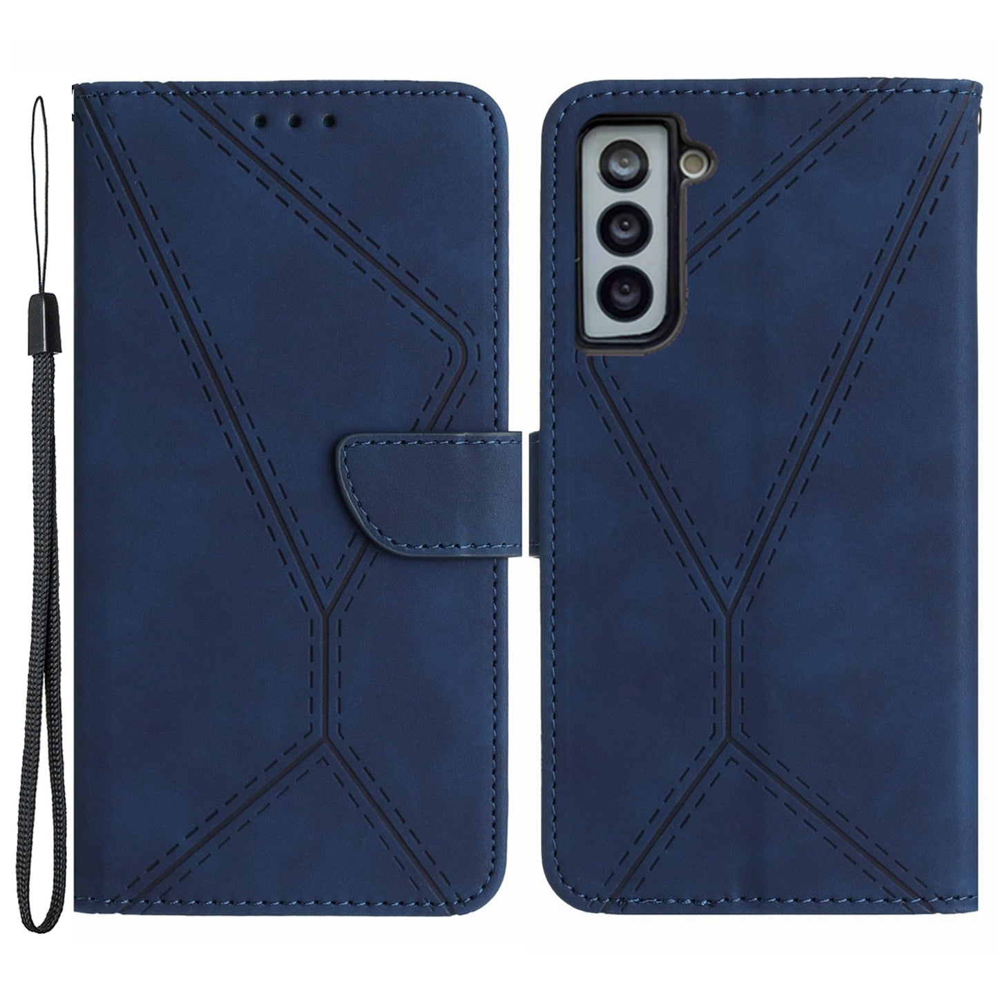HT05 For Samsung Galaxy S22+ 5G Imprinted Line Leather Case Skin-touch Wallet Phone Stand Cover