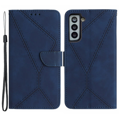 HT05 For Samsung Galaxy S22+ 5G Imprinted Line Leather Case Skin-touch Wallet Phone Stand Cover
