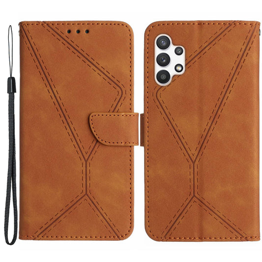 HT05 PU Leather Case for Samsung Galaxy A32 4G (EU Version) Imprinted Line Wallet Stand Skin-touch Cover