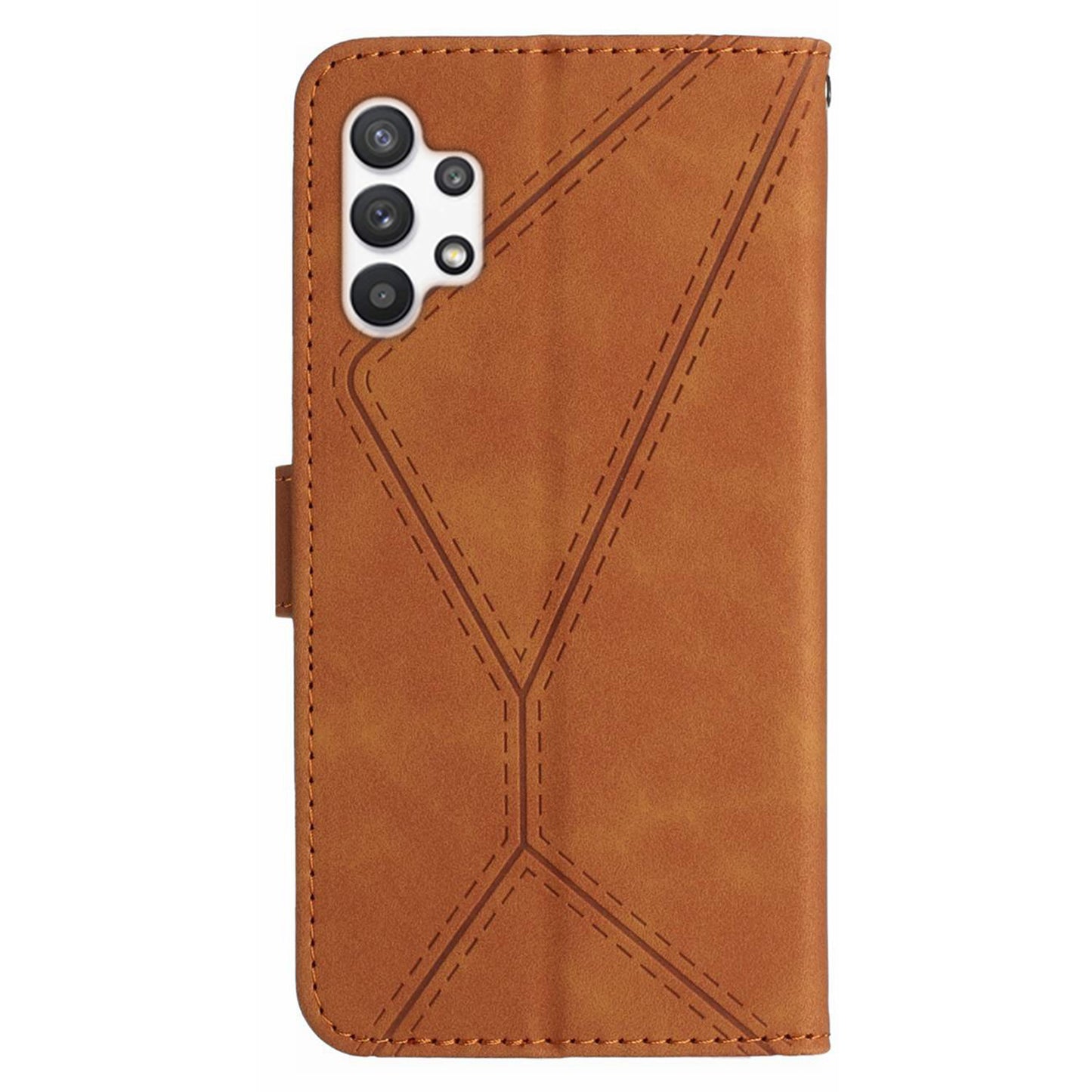 HT05 PU Leather Case for Samsung Galaxy A32 4G (EU Version) Imprinted Line Wallet Stand Skin-touch Cover