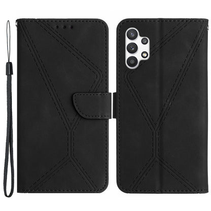 HT05 PU Leather Case for Samsung Galaxy A32 4G (EU Version) Imprinted Line Wallet Stand Skin-touch Cover